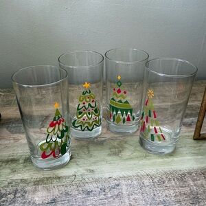 Vintage Crate&Barrel Holiday Christmas Holliday Season Tree Glasses Set Of 4